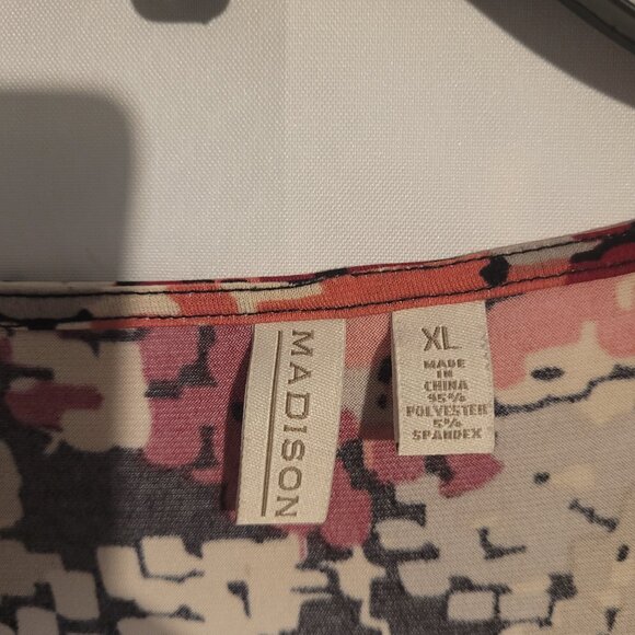 MADISON Geometric Pink Sz XL Midi Boho Sleeveless V-Neck Dress - Picture 2 of 3